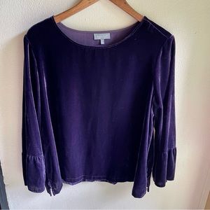 Habitat Velvet Bohemian Flounce Sleeve Top. Amethyst Purple. Size Small